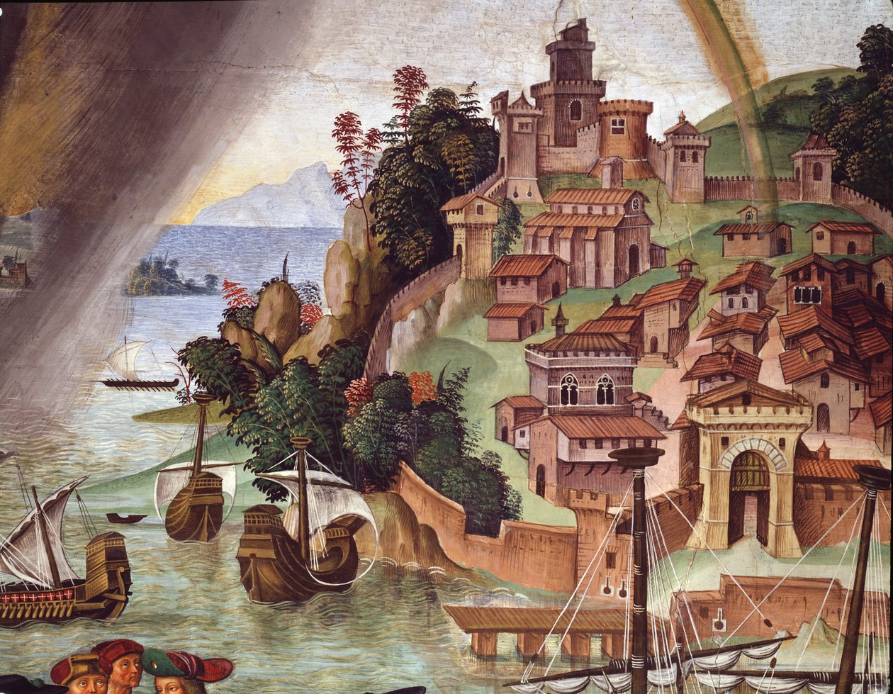 Papež Pius II. jde na Basilejský koncil. Detail - Freska od Bernardino di Betto Pinturicchio