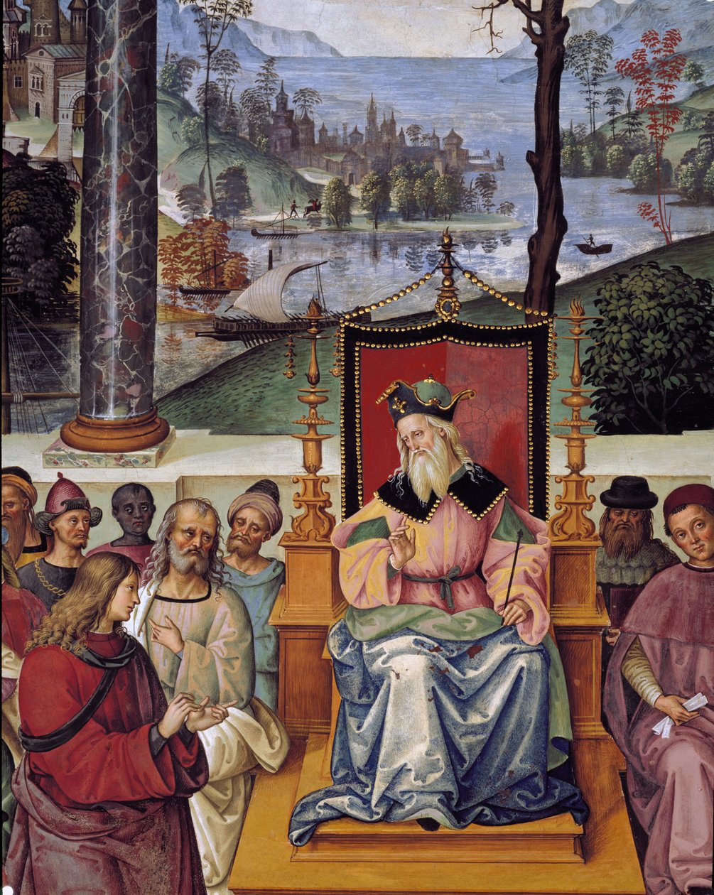 Papež Pius II se setkává se skotským králem Jakubem I. Detail života papeže Pia II. (Freska od Bernardino di Betto Pinturicchio