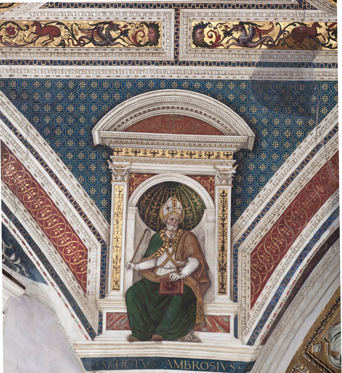 Svatý Ambrož, detail učitelů církve (freska od Bernardino di Betto Pinturicchio