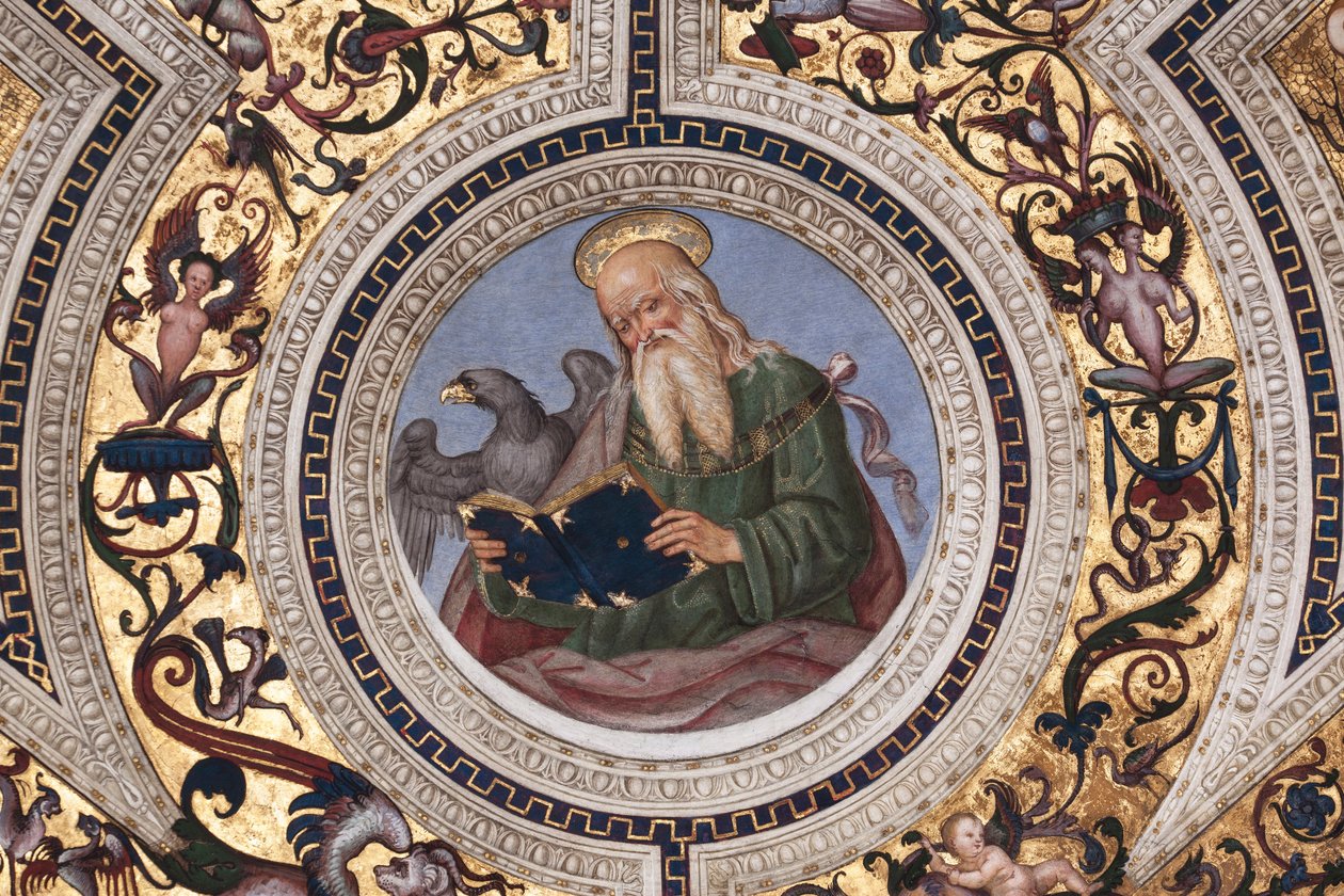 Svatý Jan Evangelista, detail Čtyři evangelisty (freska od Bernardino di Betto Pinturicchio