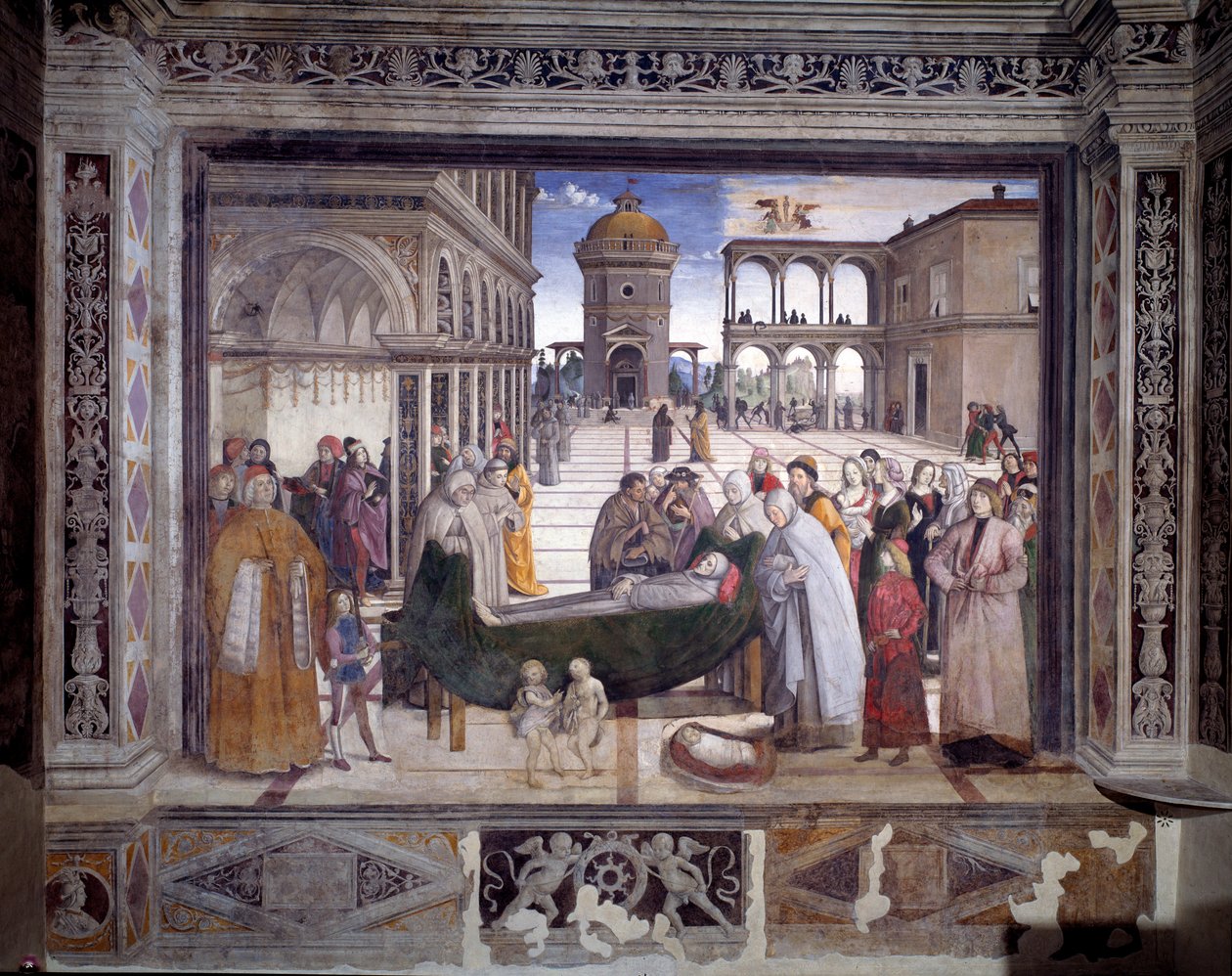 Příběh svatého Bernardina, smrt světce (Fresco, kolem roku 1486) od Bernardino di Betto Pinturicchio
