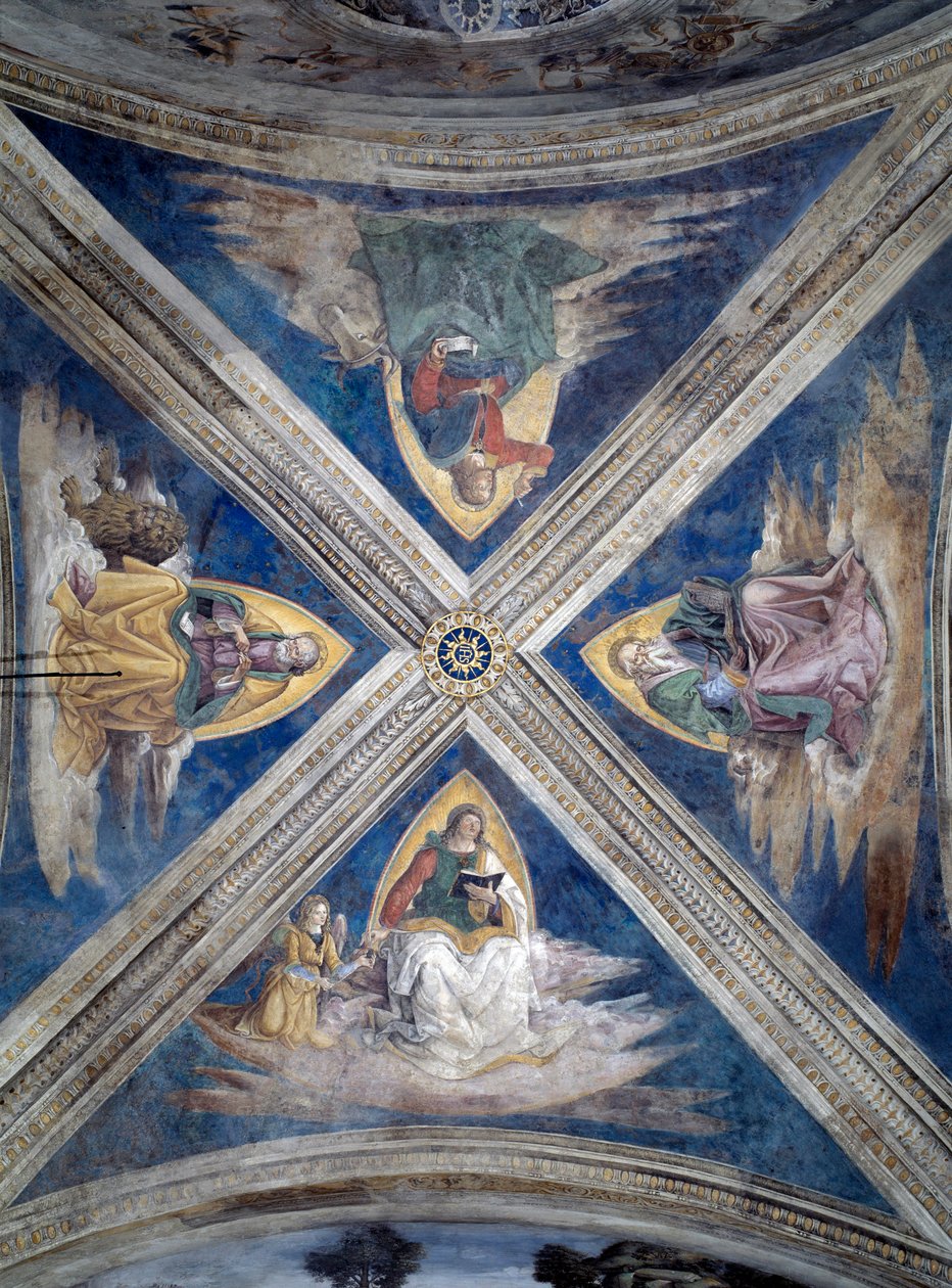 Příběh svatého Bernardina, evangelistů (Tetramorph) (Fresco, kolem roku 1486) od Bernardino di Betto Pinturicchio