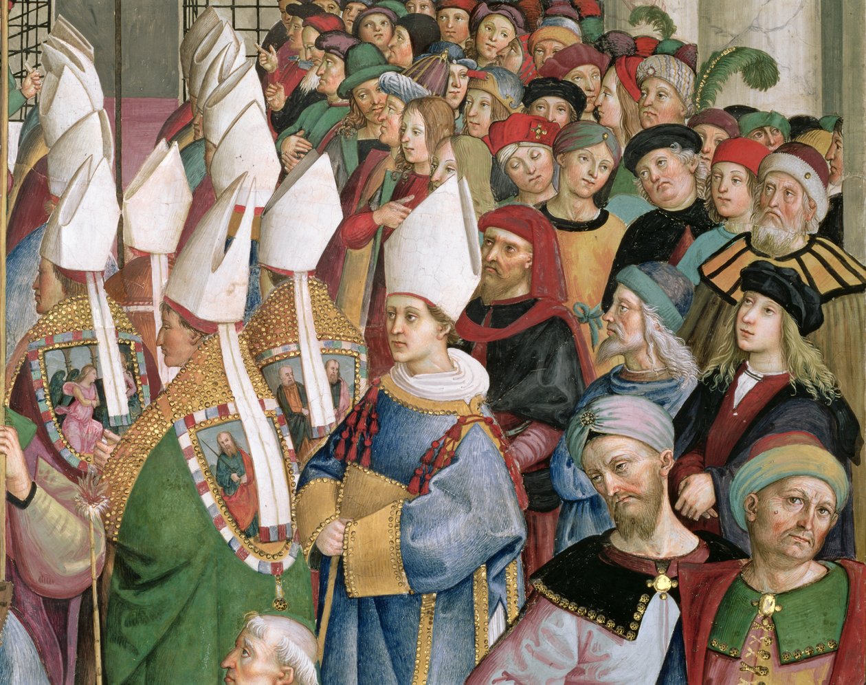 Kardinálové procházející davem světských přihlížejících, detail od 