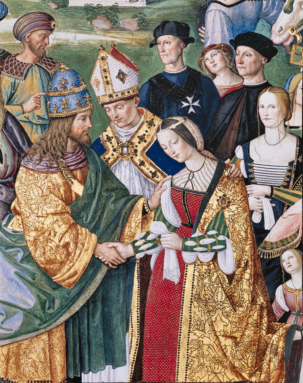 Knihovna Piccolomini, jihovýchodní stěna: „Aeneas Sylvius představuje Eleonoru Aragonskou Fridrichu III., 24. února od Bernardino di Betto Pinturicchio