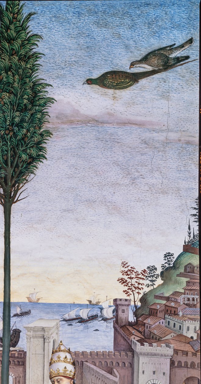 Knihovna Piccolomini, jihozápadní stěna: „Pius II. žehná flotile, která se chystá odplout z Ancony do Svaté země“ od Bernardino di Betto Pinturicchio