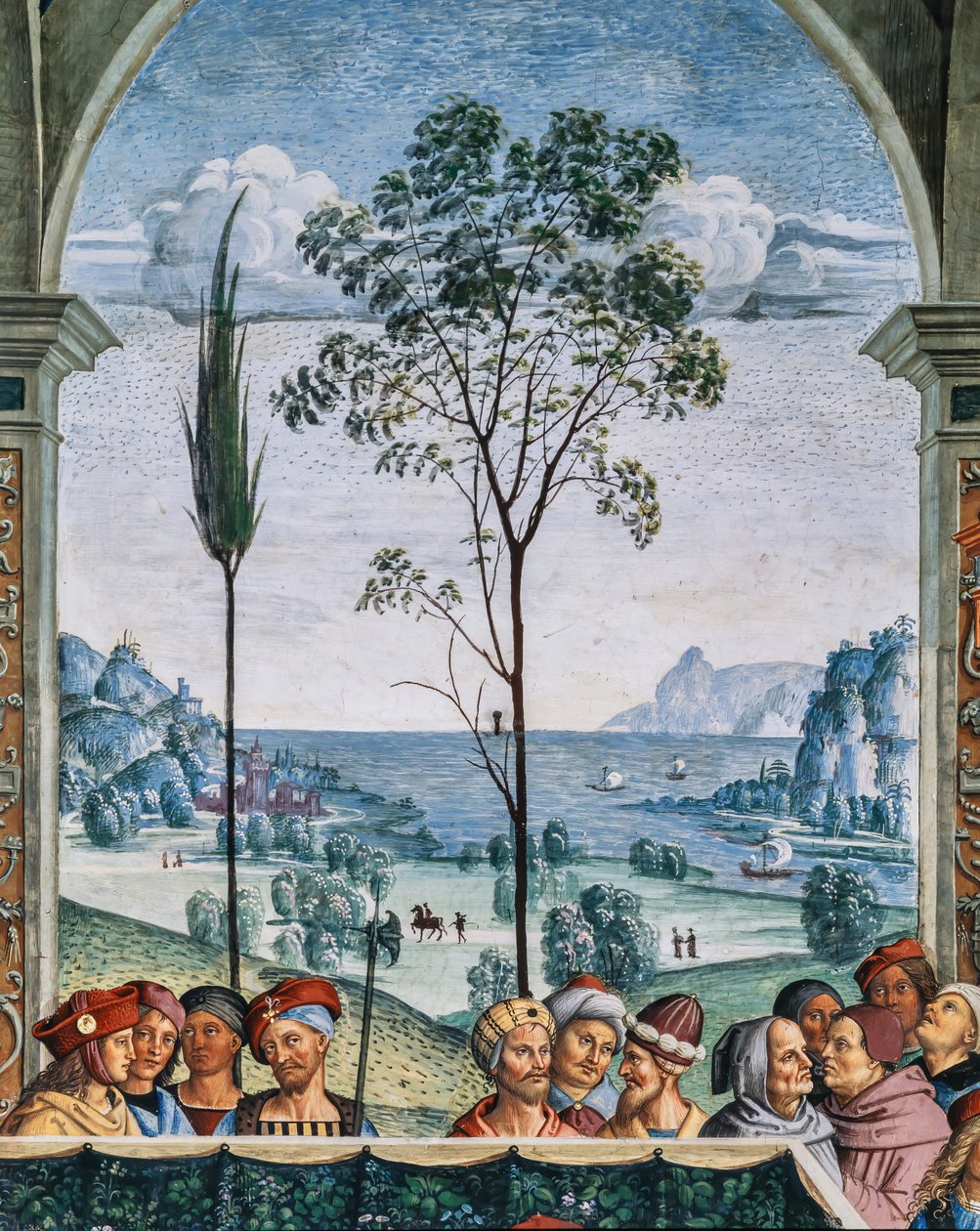 Knihovna Piccolomini, jihozápadní stěna: „Pius II předsedá Mantovskému sněmu, 1. června od Bernardino di Betto Pinturicchio
