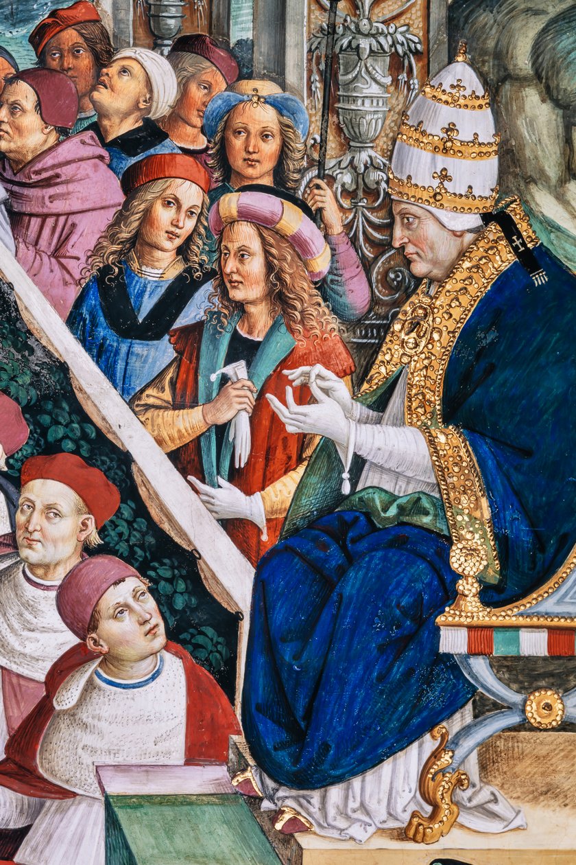 Knihovna Piccolomini, jihozápadní stěna: „Pius II předsedá Mantovskému sněmu, 1. června od Bernardino di Betto Pinturicchio