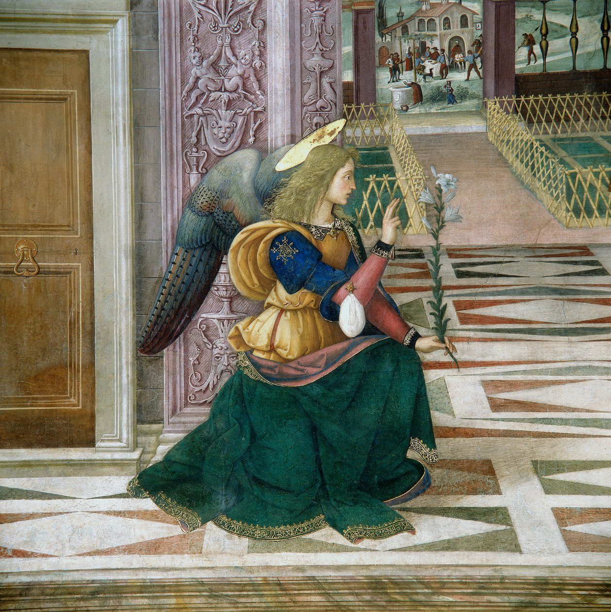 Archanděl Gabriel, detail Zvěstování od Bernardino di Betto Pinturicchio