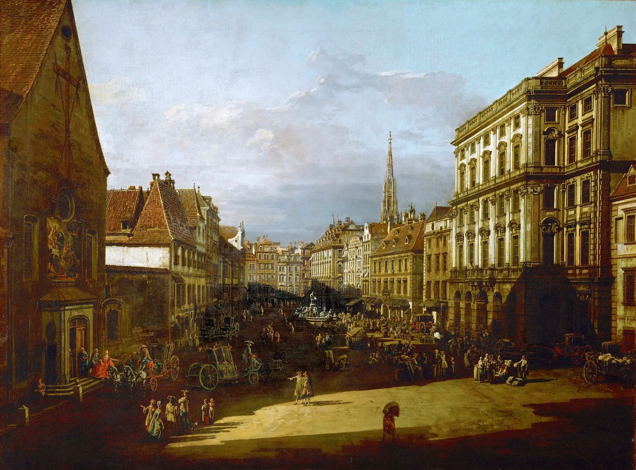 Pohled na Vídeň, Mehlmarkt při pohledu z jihozápadu na severovýchod od Bernardo Bellotto