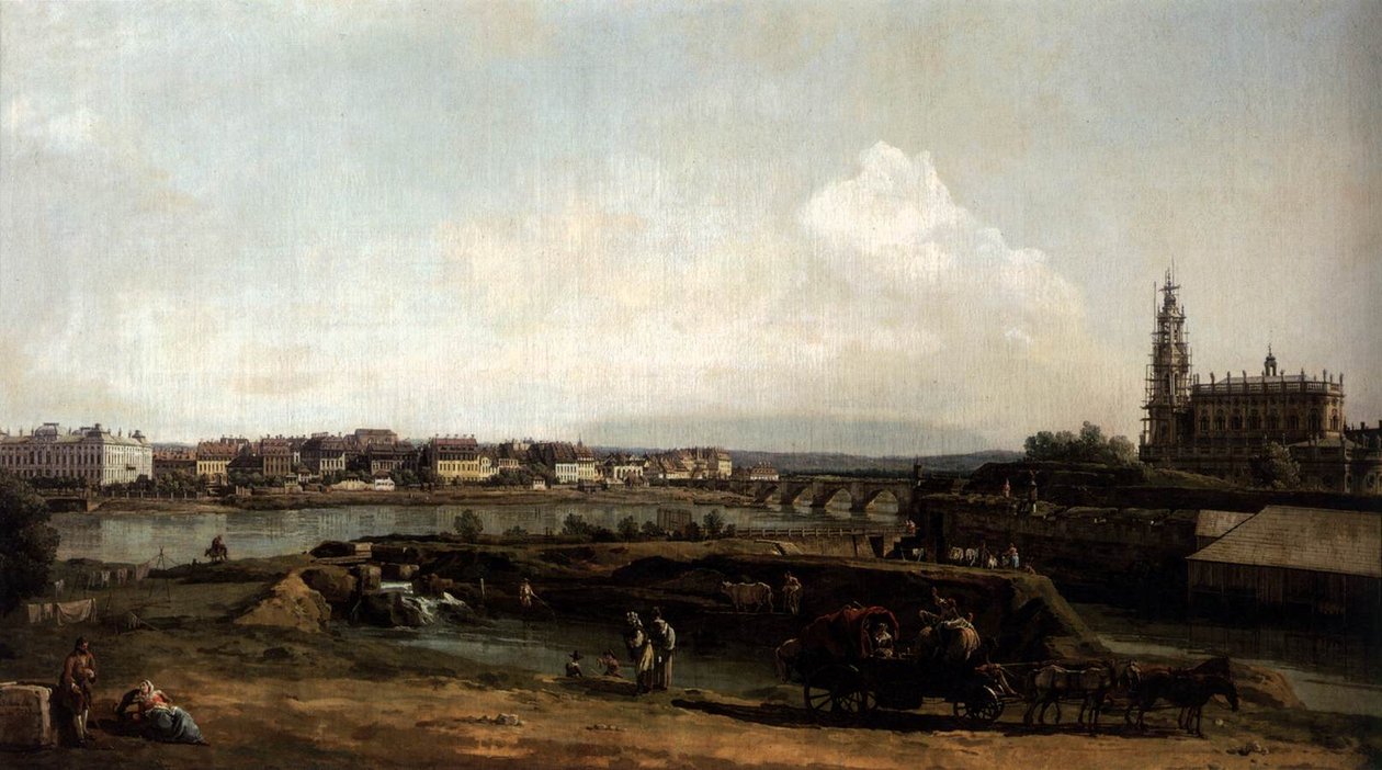 Drážďany z levého břehu Labe, pod opevněním od Bernardo Bellotto