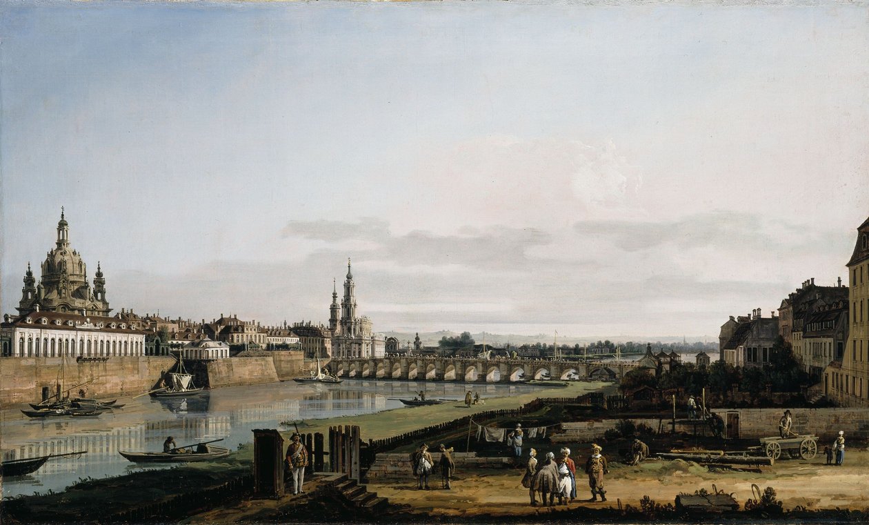 Drážďany z pravého břehu Labe s Augustovým mostem od Bernardo Bellotto