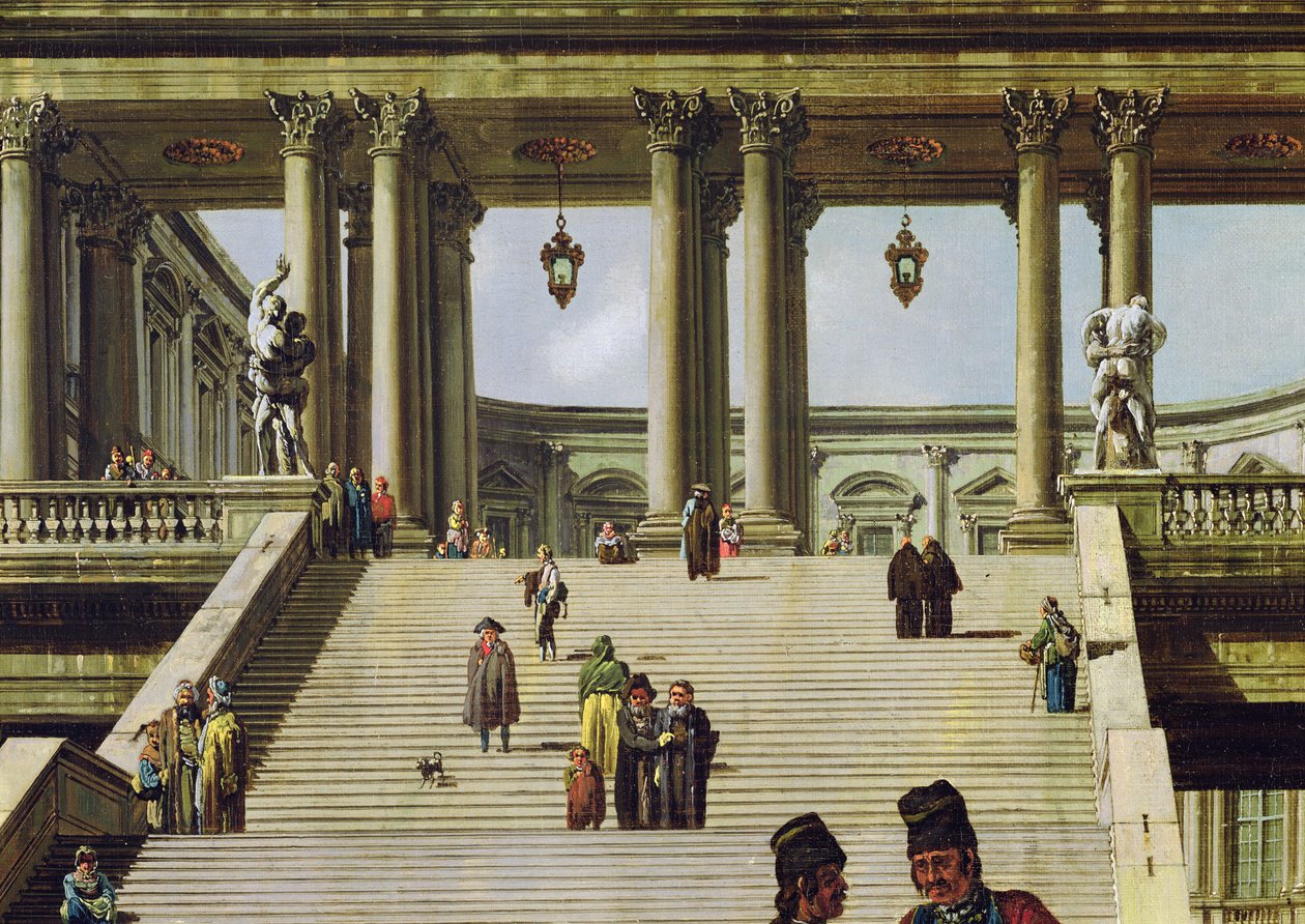 Ideální krajina s palácovými schody, 1762 (detail 141300) od Bernardo Bellotto