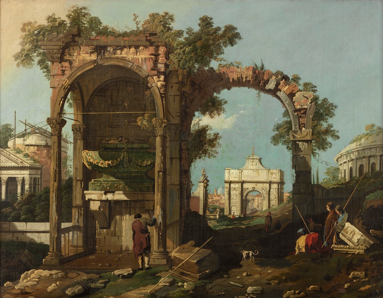 Ruiny a postavy, Předměstí Říma poblíž hrobky Cecilie Metella, kolem 1750-1775 od Bernardo Bellotto