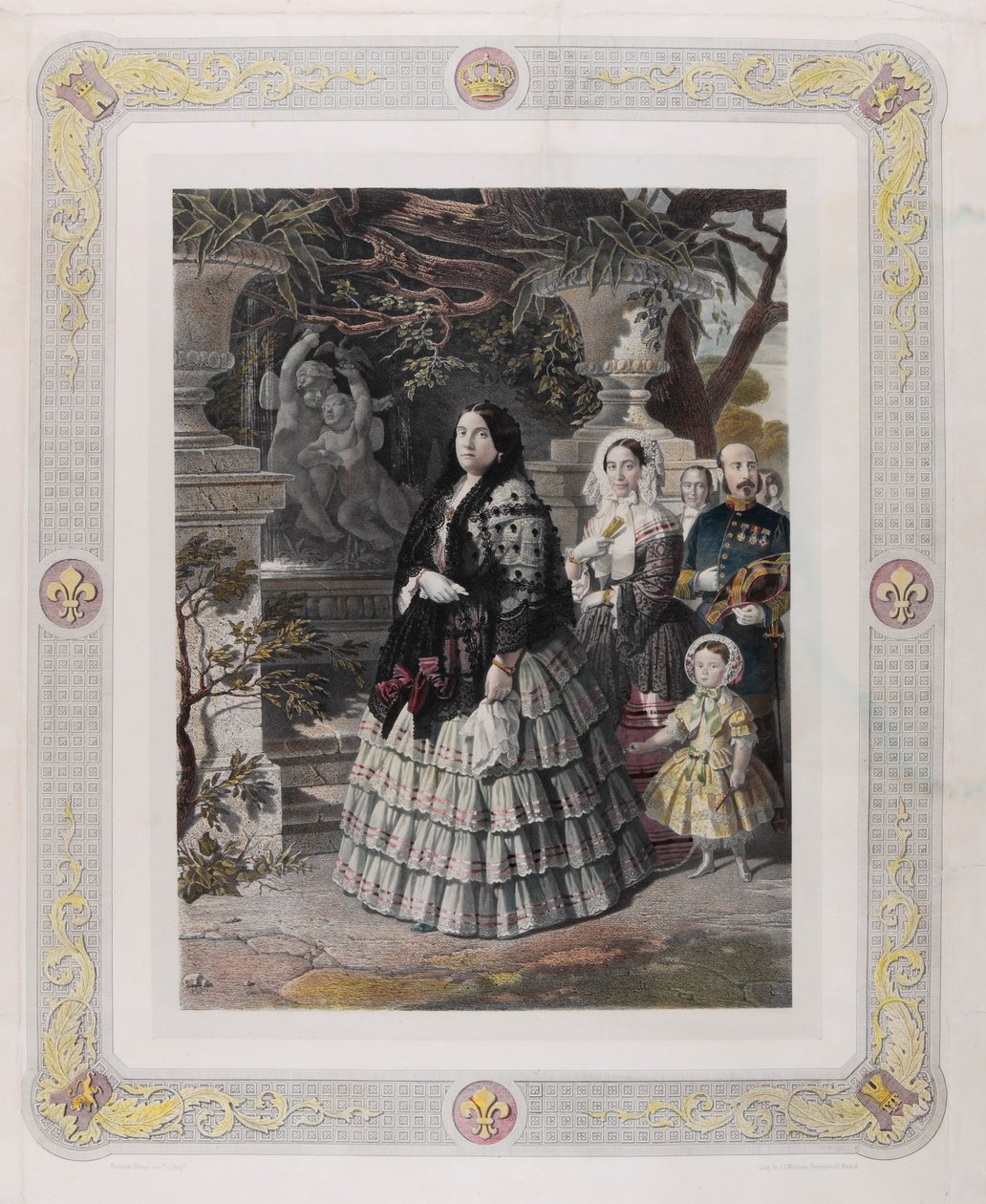 JEHO VELIČENSTVO KRÁLOVNA ISABEL II. a její srpnová dcera JEJÍ NEJVYŠŠÍ VÝŠKOU PRINCEZNOU JAKO ... od Bernardo Blanco y Pérez