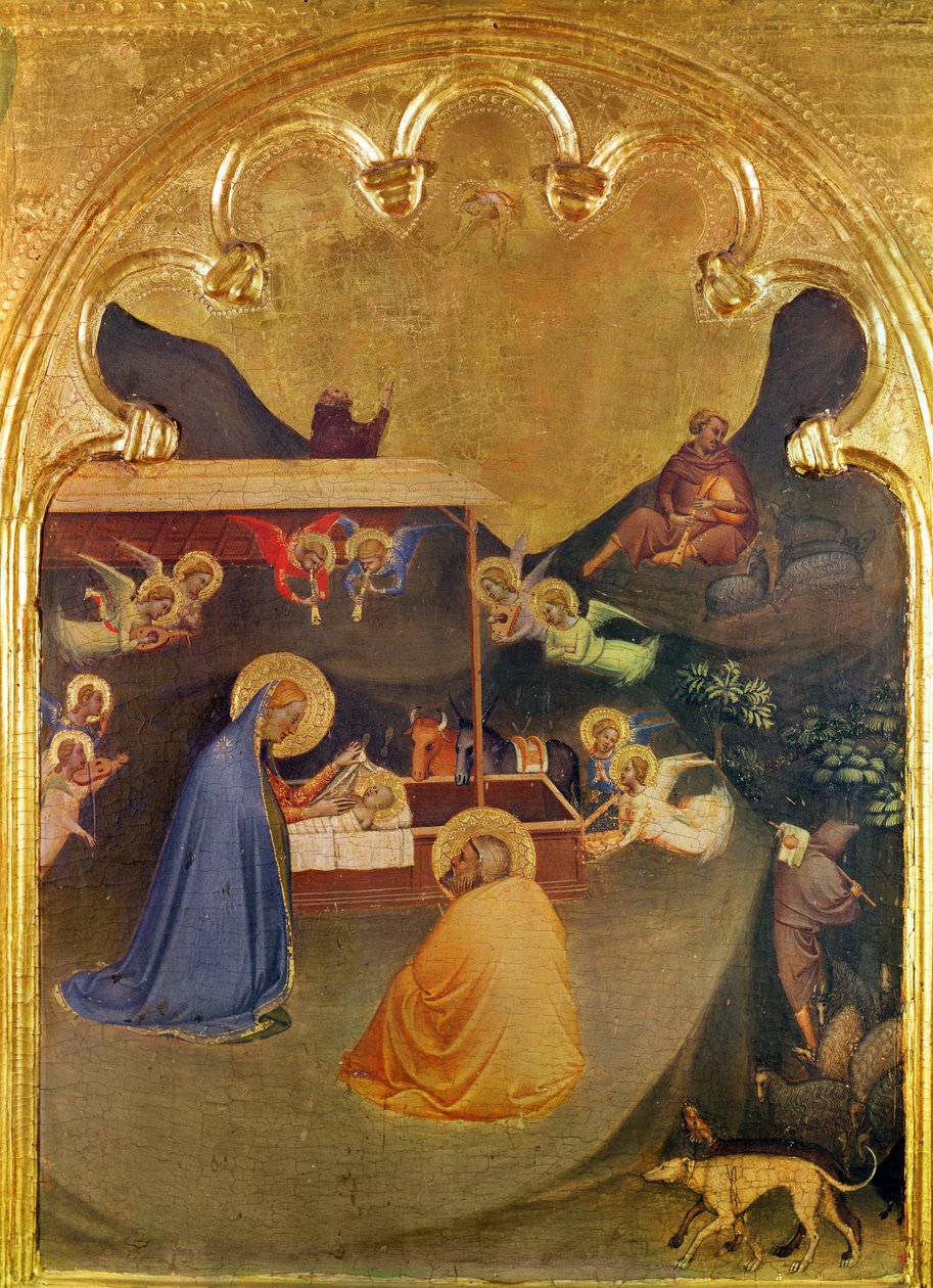Panna a dítě se svatými, Broken Down Polyptych, Část Predella: Narození Páně (tempera a zlato na panelu) od Bernardo Daddi