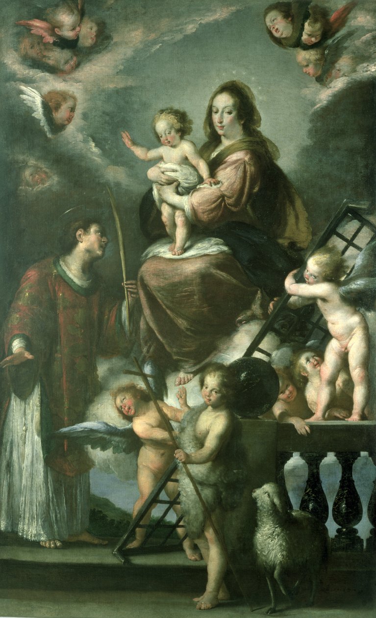 Madona s dítětem s nemluvnětem Sv. Jan Křtitel a sv. Vavřinec a andělé, 1629 od Bernardo Strozzi