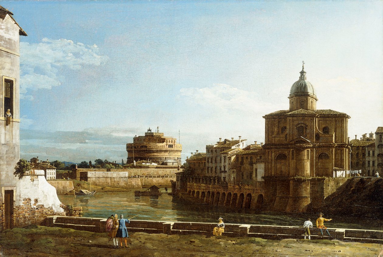 Pohled na Řím podél Tibery s kostelem San Giovanni dei Fiorentini za ním, od Bernardo Bellotto