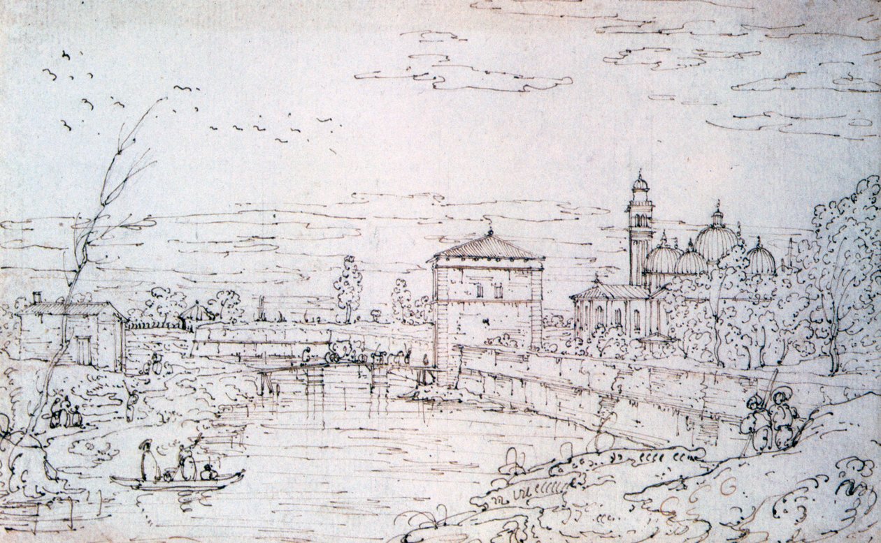 Most přes řeku a Santa Giustina, c1740-1780 od Bernardo Bellotto