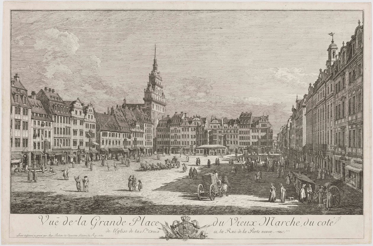 Altmarkt v Drážďanech z pohledu ze Schlossstrasse, list ze série „Dresdner Veduten“ od Bernardo Bellotto