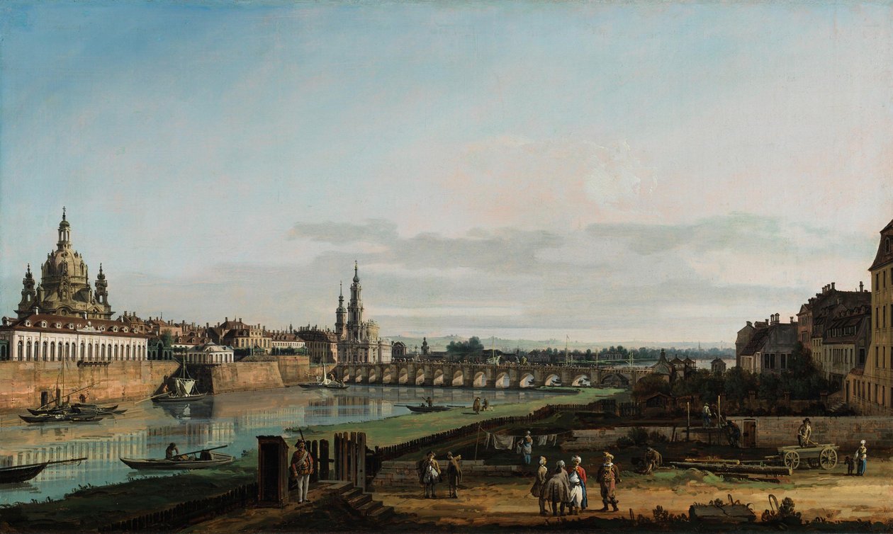 Drážďany z pravého břehu Labe nad Augustovým mostem od Bernardo Bellotto