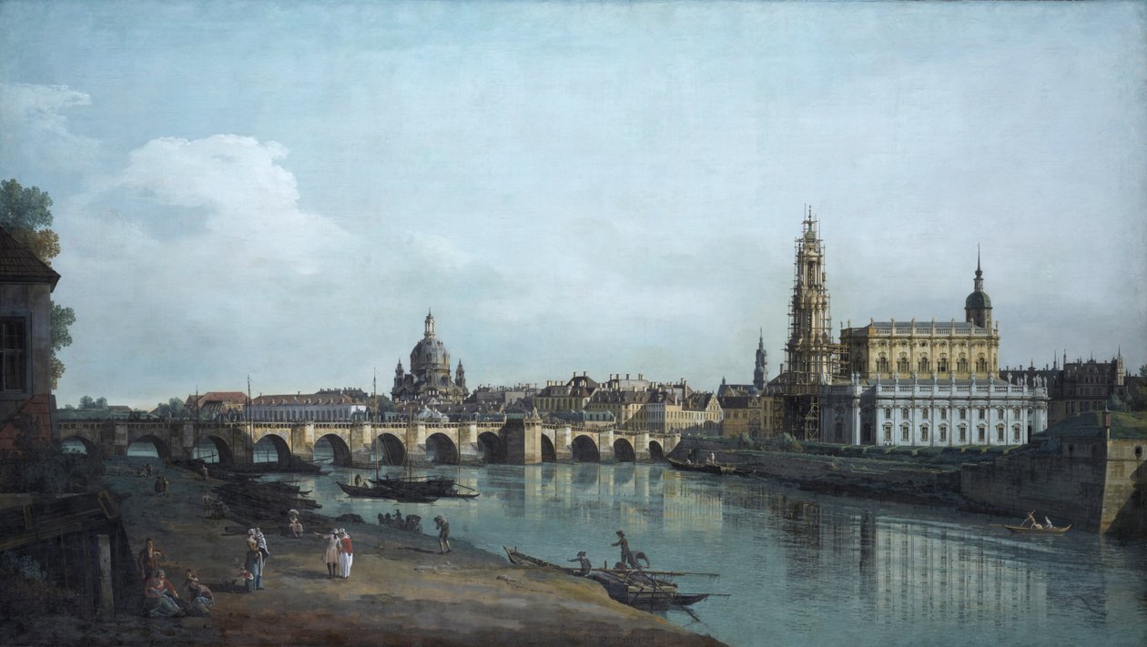 Drážďany při pohledu z pravého břehu Labe, pod Augustovým mostem, 1748 od Bernardo Bellotto
