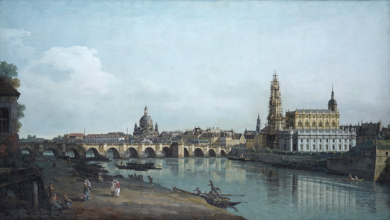 Drážďany z pravého břehu Labe pod Augustovým mostem od Bernardo Bellotto