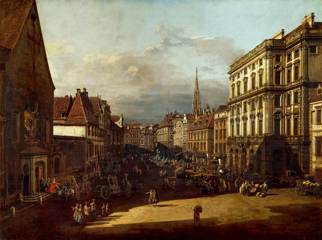 Trh s moukou ve Vídni, Bernardo Bellotto, známý jako Canaletto (1721-1780), olej na plátně od Bernardo Bellotto