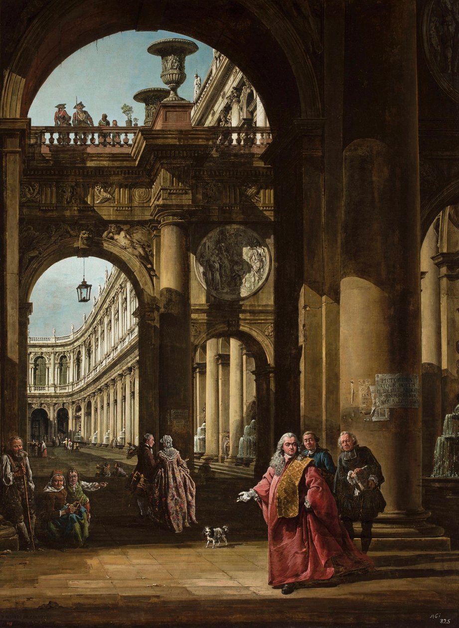 Německy: Architektonická fantazie s benátským šlechticem Autoportrét jako benátský velvyslanec od Bernardo Bellotto