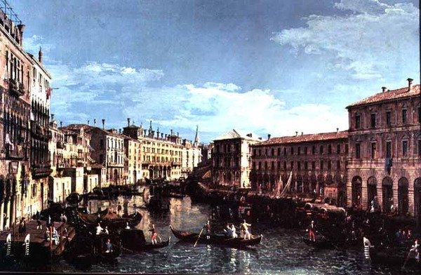 Canal Grande, Benátky, při pohledu na jih k mostu Rialto od Bernardo Bellotto