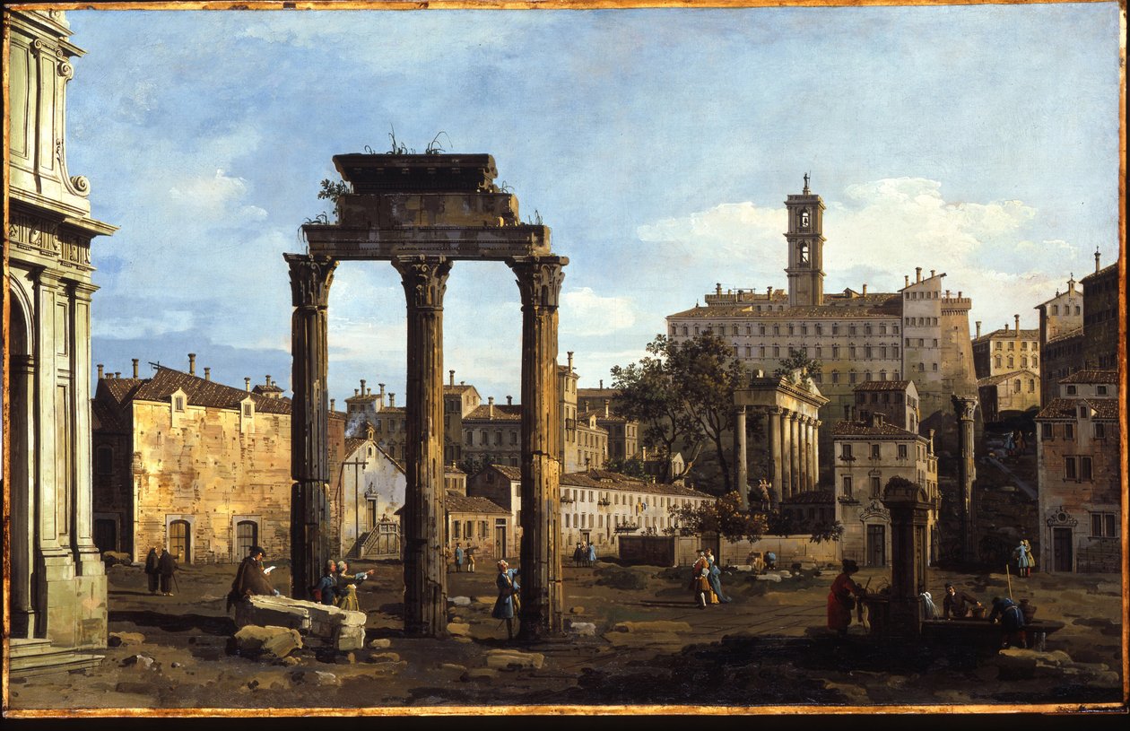 Řím - Fórum s chrámem Castora a Polluxa, c.1742-43 od Bernardo Bellotto