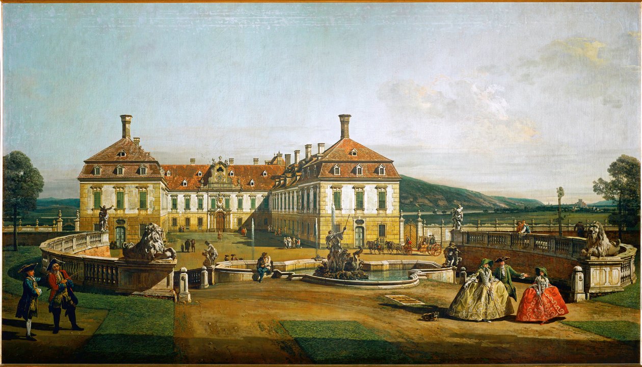 Zámek Schlosshof, Rakousko, pohled ze zahrad, postavený princem Evženem Savojským ... (olej na plátně) od Bernardo Bellotto