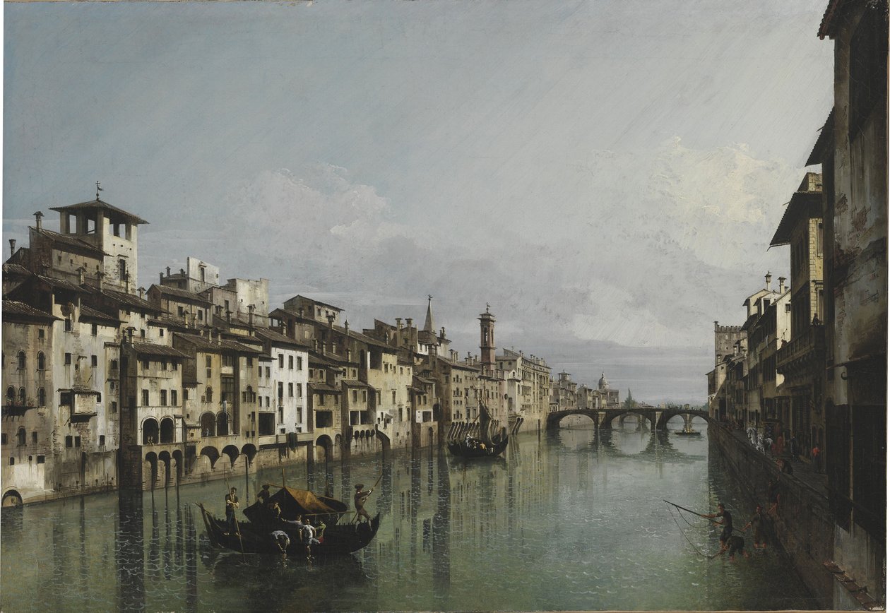 Arno mezi Ponte Vecchio a Ponte Santa Trinità, Florencie, 1740. od Bernardo Bellotto