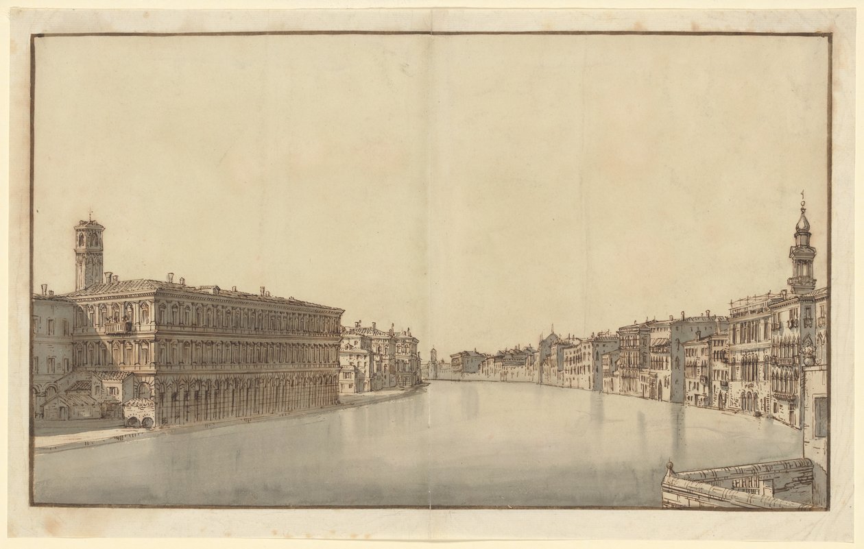 Canal Grande s Fabbriche Nuove vlevo a zvonicí Santi Apostoli vpravo od Bernardo Bellotto