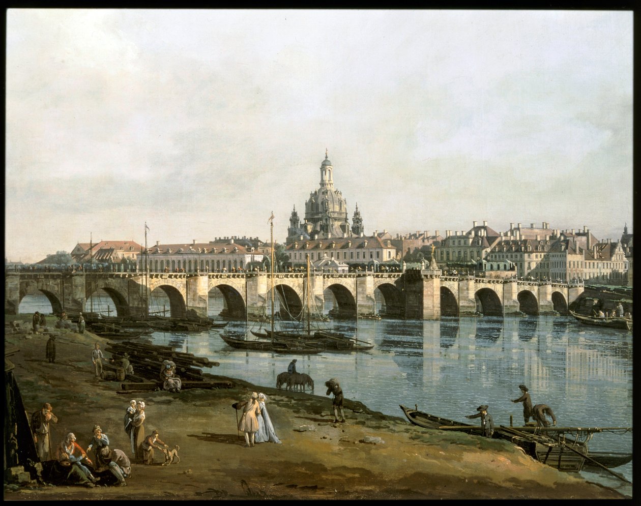 Pohled na Drážďany z pravé strany Labe, pod Augustusbruecke ... (malba na plátně) od Bernardo Bellotto