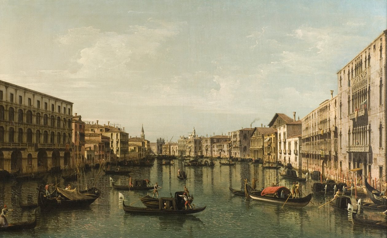 Pohled na Canal Grande s paláci Palazzi Foscari a Moro Lin od Bernardo Bellotto