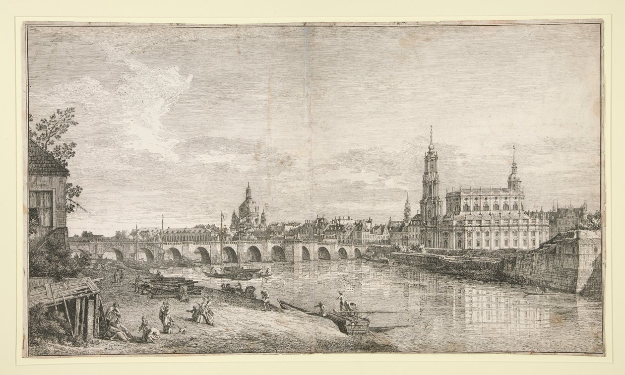 Pohled na most v Drážďanech přes Labe od Bernardo Bellotto