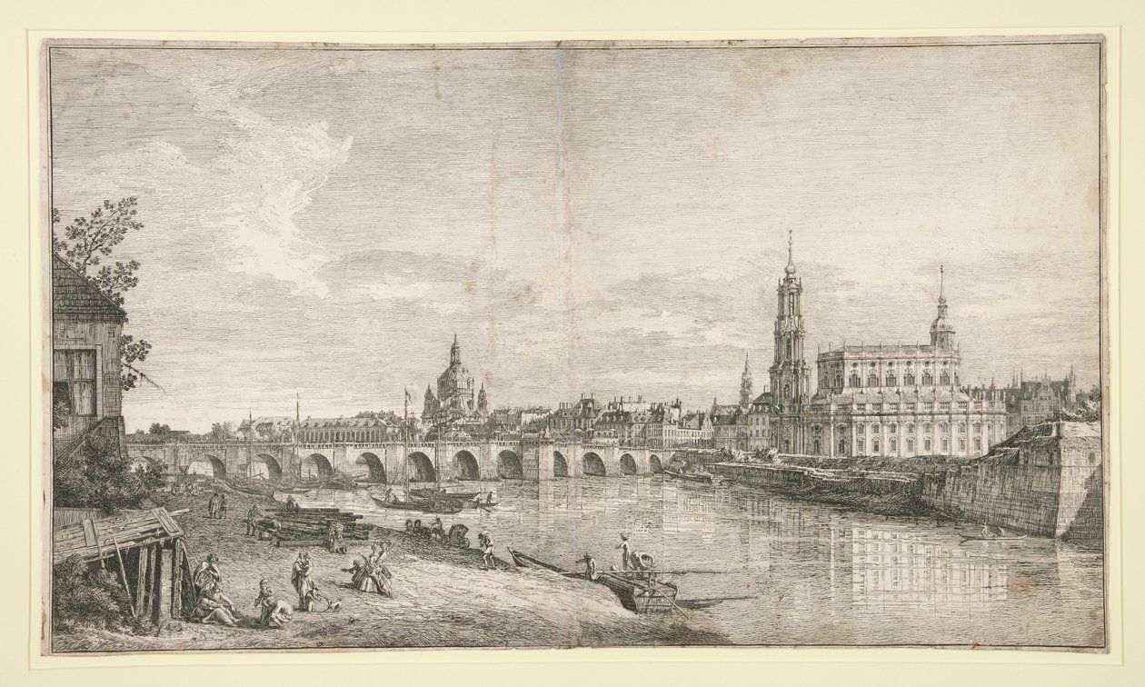 Pohled na most v Drážďanech přes Labe od Bernardo Bellotto