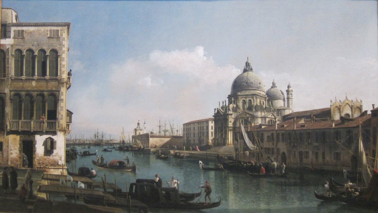 Pohled na Velký kanál: Santa Maria della Salute a Dogana z Campo Santa Maria Zobenigo. od Bernardo Bellotto