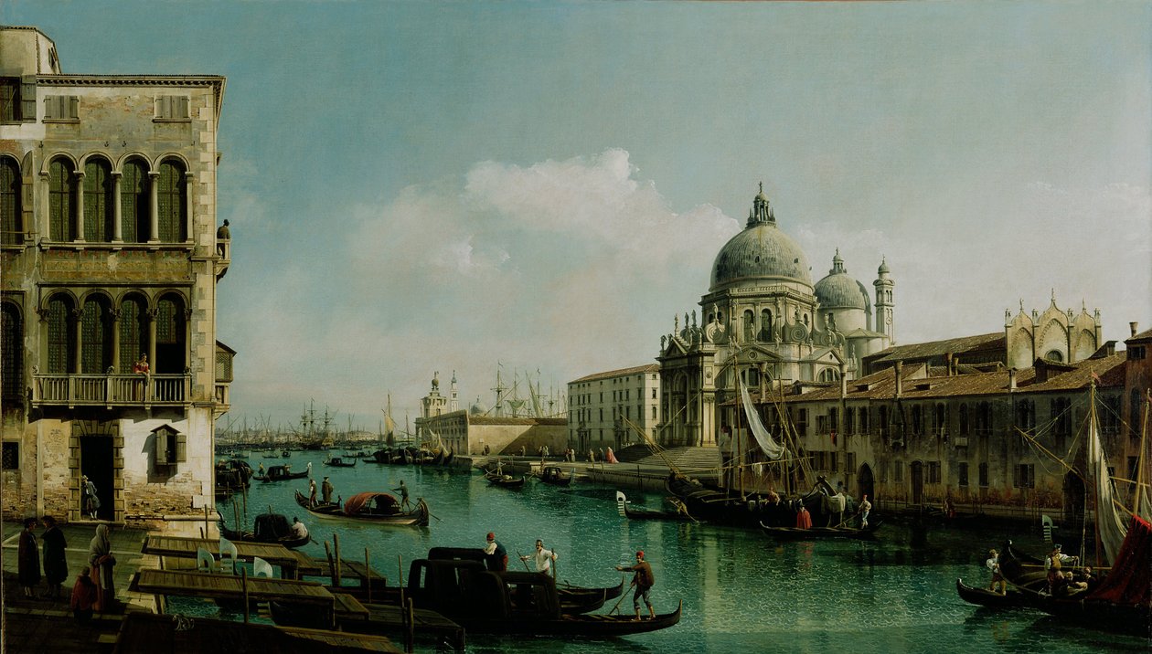 Pohled na Canal Grande a Punta della Dogana, cca 1743 od Bernardo Bellotto