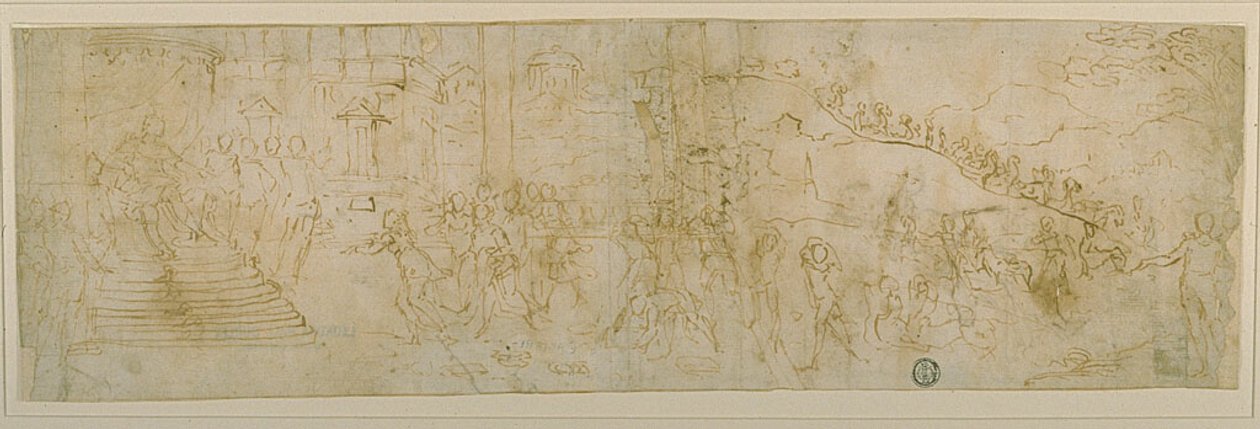 Šalamoun a královna ze Sáby (recto); náčrt královny ze Sáby (verso) od Bernardo Castello