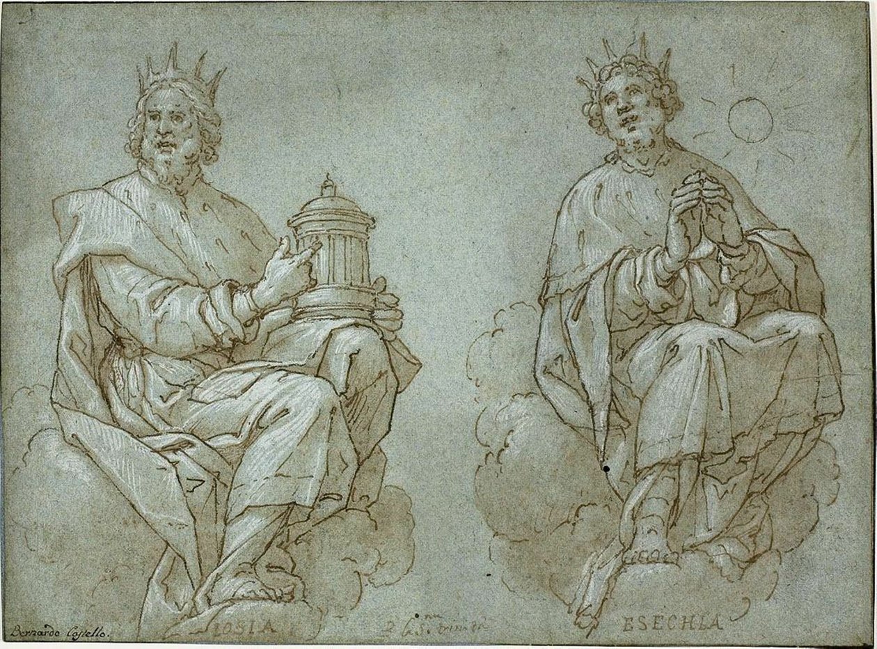 Dva sedící judští králové; Josiáš a Ezechiáš od Bernardo Castello