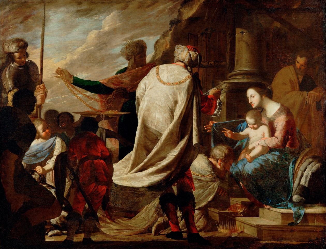 "Klanění tří králů"" Obraz Bernarda Cavallina (1616-1656) kolem roku 1640 - Olej na plátně Rozměr 101,5x127 cm Uměleckohistorické muzeum, Vídeň od Bernardo Cavallino