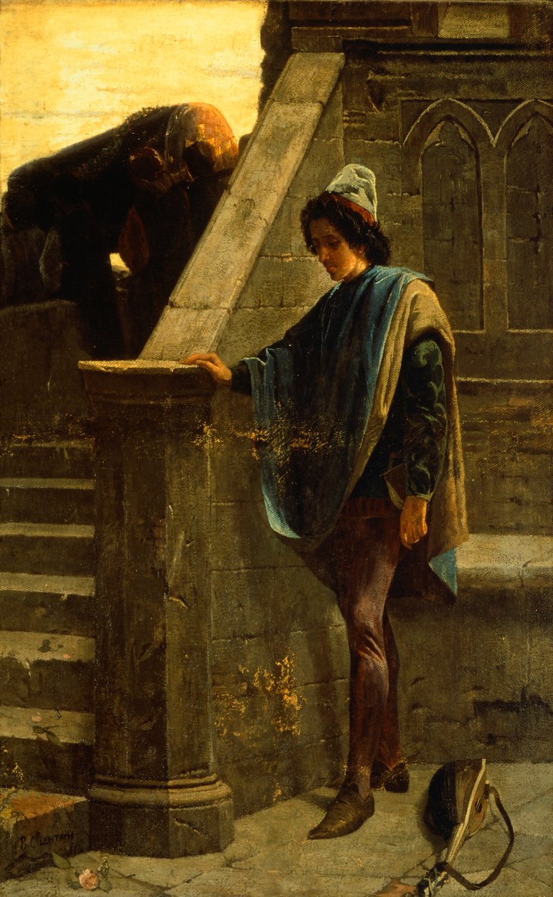 Minstrel, Bernardo Celentano (1835-1863), olej na plátně, 63x46 cm, Palazzo San Giacomo, Neapol. od Bernardo Celentano