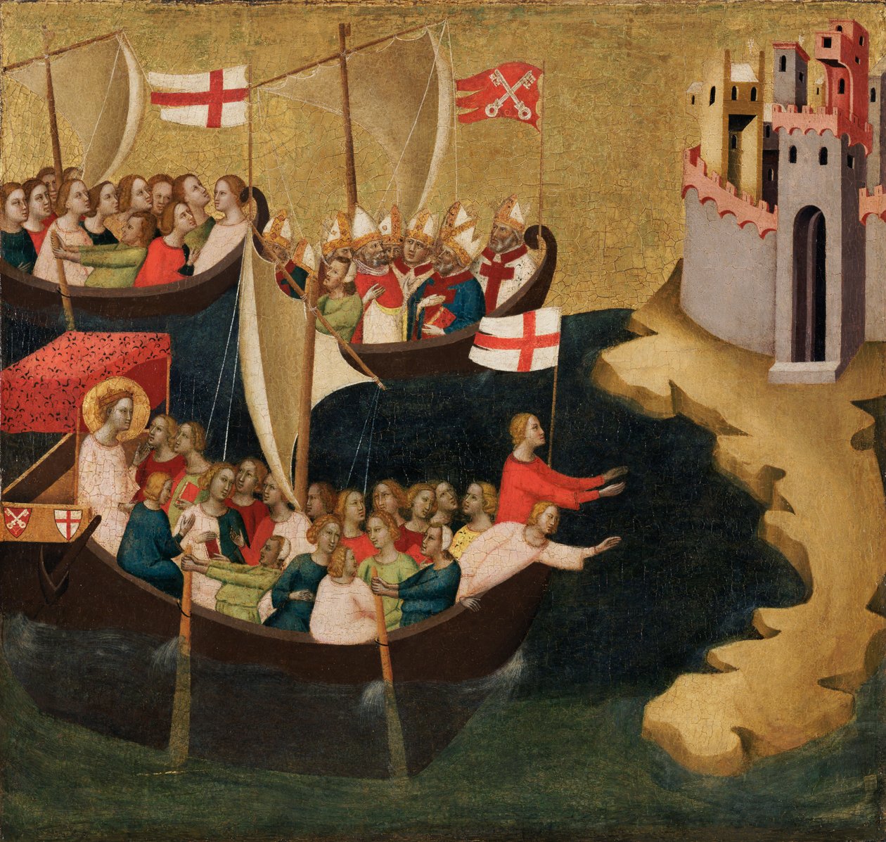 Příjezd svaté Ursuly do Kolína nad Rýnem, kolem roku 1333 (tempera a plátkové zlato na panelu) od Bernardo Daddi