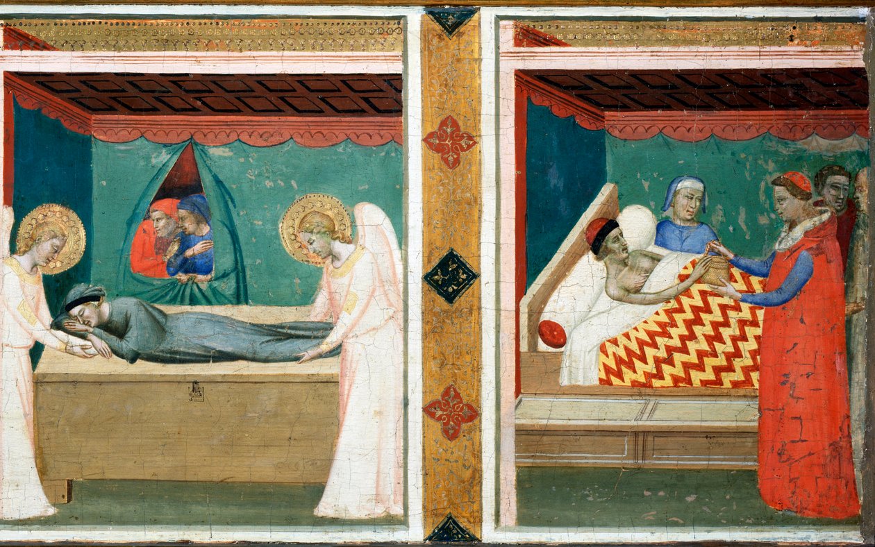 Legenda o Svatém pásu (predelle of Santa Cintola polyptych) - olej na dřevě od Bernardo Daddi