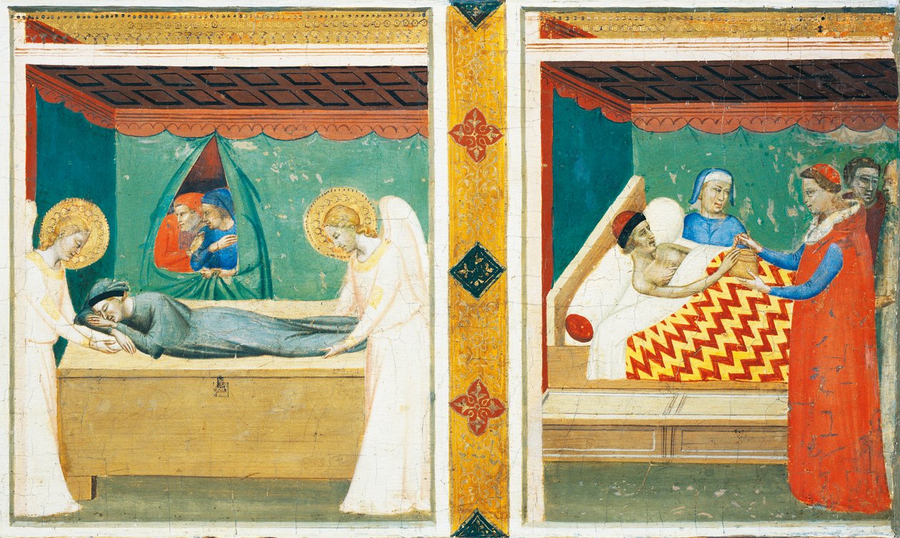 Predella of the Sacra Cintola (Posvátný pás), Bernardo Daddi (1290-1348), Detail se dvěma dlaždicemi od Bernardo Daddi