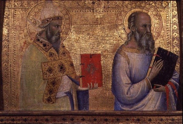 Svatý Řehoř Veliký (cca 540-604) a neidentifikovatelný světec (tempera na panelu) od Bernardo Daddi