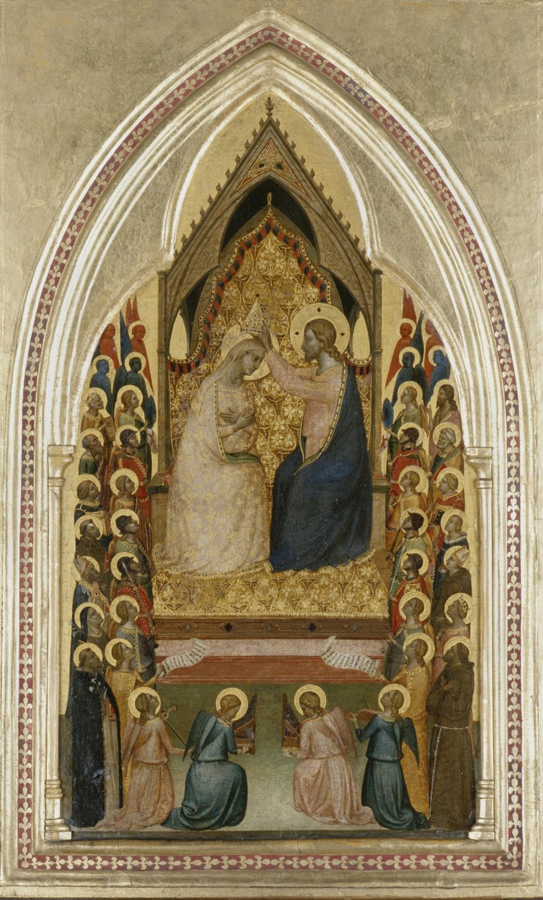 Korunovace Panny Marie s anděly a svatými, kolem 1340-5 (tempera na topolovém dřevě) od Bernardo Daddi