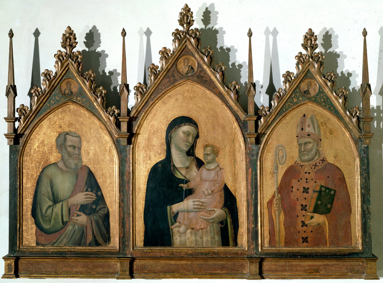 Triptych Všech svatých aneb Madona s dítětem mezi svatým Matoušem Evangelistou a svatým Mikulášem z Bari - Tempera na panelu od Bernardo Daddi