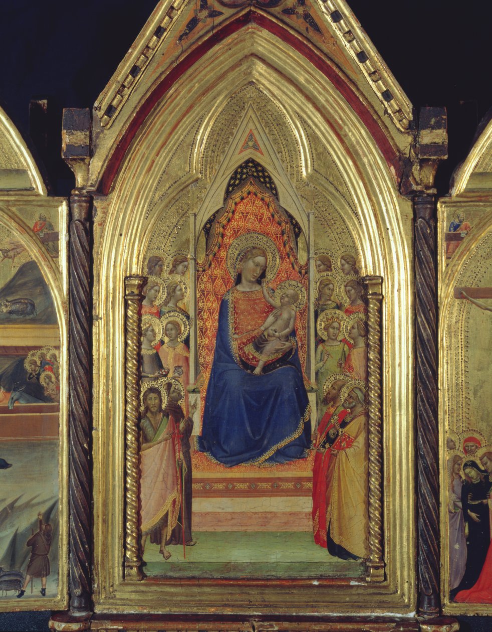 Triptych Panny a dítěte na trůnu, 1338 (tempera a plátkové zlato na desce) (viz také 225310, 225332) od Bernardo Daddi